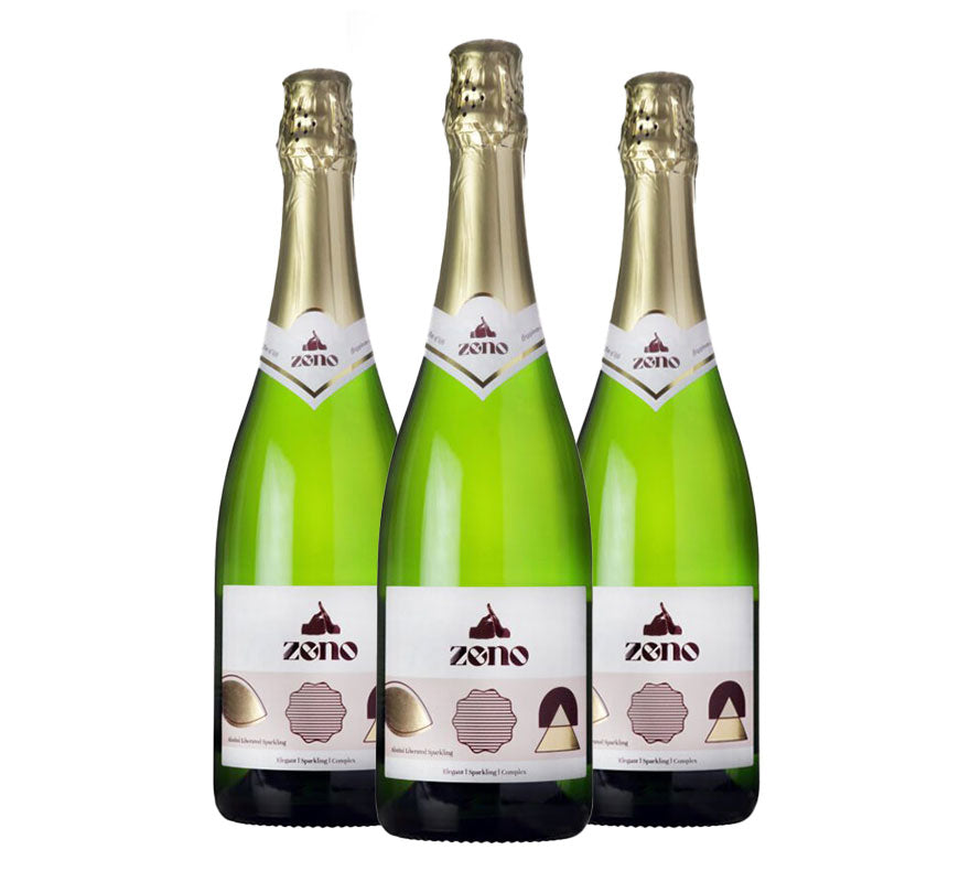 Three bottles of Zeno, alcohol free Sparkling Wine