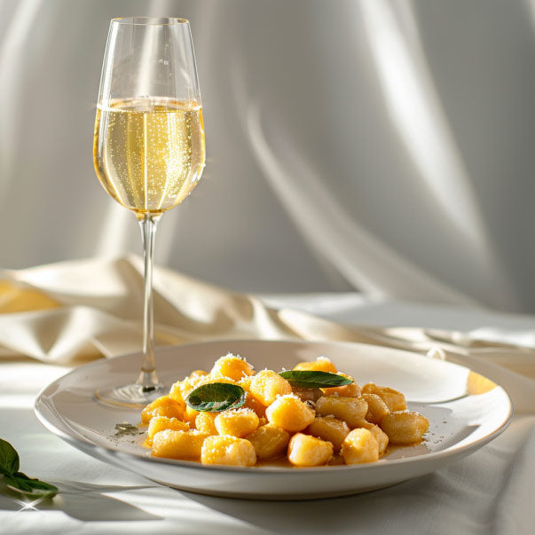 a-glass-of-durello-beside-a-plate-of-gnocchi